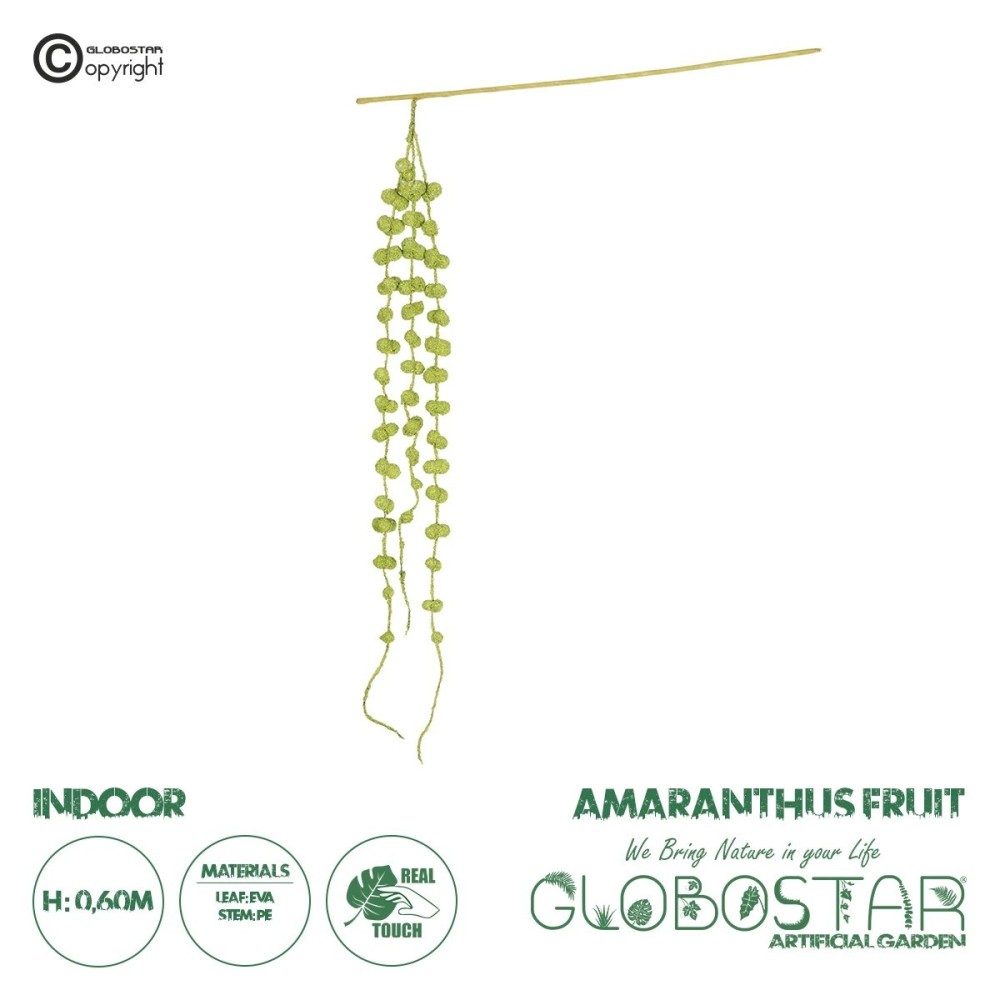 GloboStar® Artificial Garden GREEN AMARANTHUS FRUIT BRANCH 21453Τεχνητό Διακοσμητικό Κλαδί Πράσινος Αμάρανθος Y60cm