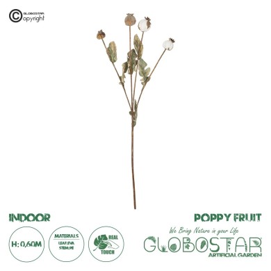 GloboStar® Artificial Garden POPPY FRUIT BRANCH 21433 Τεχνητό Διακοσμητικό Κλαδί Παπαρούνα Y60cm
