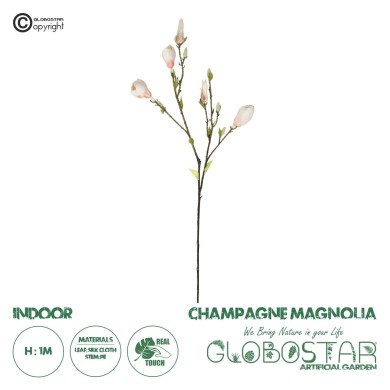 GloboStar® Artificial Garden CHAMPAGNE MAGNOLIA BRANCH 21423 Τεχνητό Διακοσμητικό Κλαδί Σαμπανί Μανόλια Y100cm