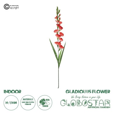 GloboStar® Artificial Garden RED GLADIOLUS FLOWER BRANCH 21396 Τεχνητό Διακοσμητικό Κλαδί Γλαδιόλα Y116cm
