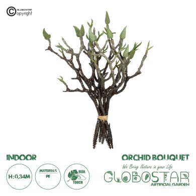 GloboStar® Artificial Garden GREEN ORCHID BOUQET 21466 Τεχνητό Διακοσμητικό Μπουκέτο Πράσινη Ορχιδέα Y34cm