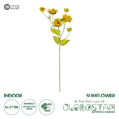 GloboStar® Artificial Garden YELLOW SUNFLOWER BRANCH 21379 Τεχνητό Διακοσμητικό Κλαδί Ηλιοτρόπιο Κίτρινο Y72cm