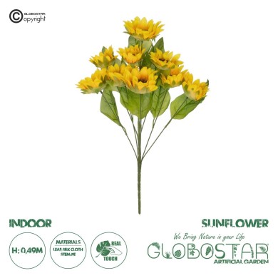 GloboStar® Artificial Garden YELLOW SUNFLOWER BRANCH 21383 Τεχνητό Διακοσμητικό Κλαδί Ηλιοτρόπιο Κίτρινο Y49cm