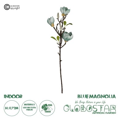 GloboStar® Artificial Garden BLUE MAGNOLIA BRANCH 21418 Τεχνητό Διακοσμητικό Κλαδί Μπλε Μανόλια Y72cm