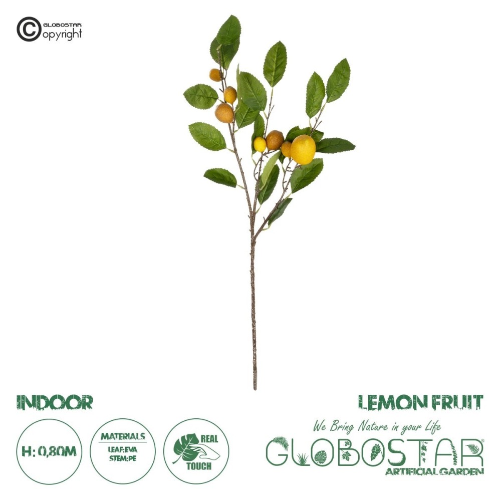 GloboStar® Artificial Garden YELLOW LEMON FRUIT BRANCH 21437 Τεχνητό Διακοσμητικό Κίτρινο Κλαδί Πορτακαλιά Y80cm