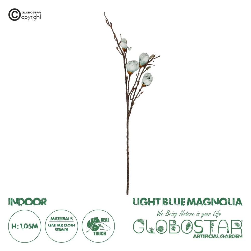 GloboStar® Artificial Garden LIGHT BLUE MAGNOLIA BRANCH 21420 Τεχνητό Διακοσμητικό Κλαδί Μπλε Μανόλια Y105cm