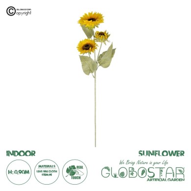 GloboStar® Artificial Garden YELLOW SUNFLOWER BRANCH 21380 Τεχνητό Διακοσμητικό Κλαδί Ηλιοτρόπιο Κίτρινο Y90cm