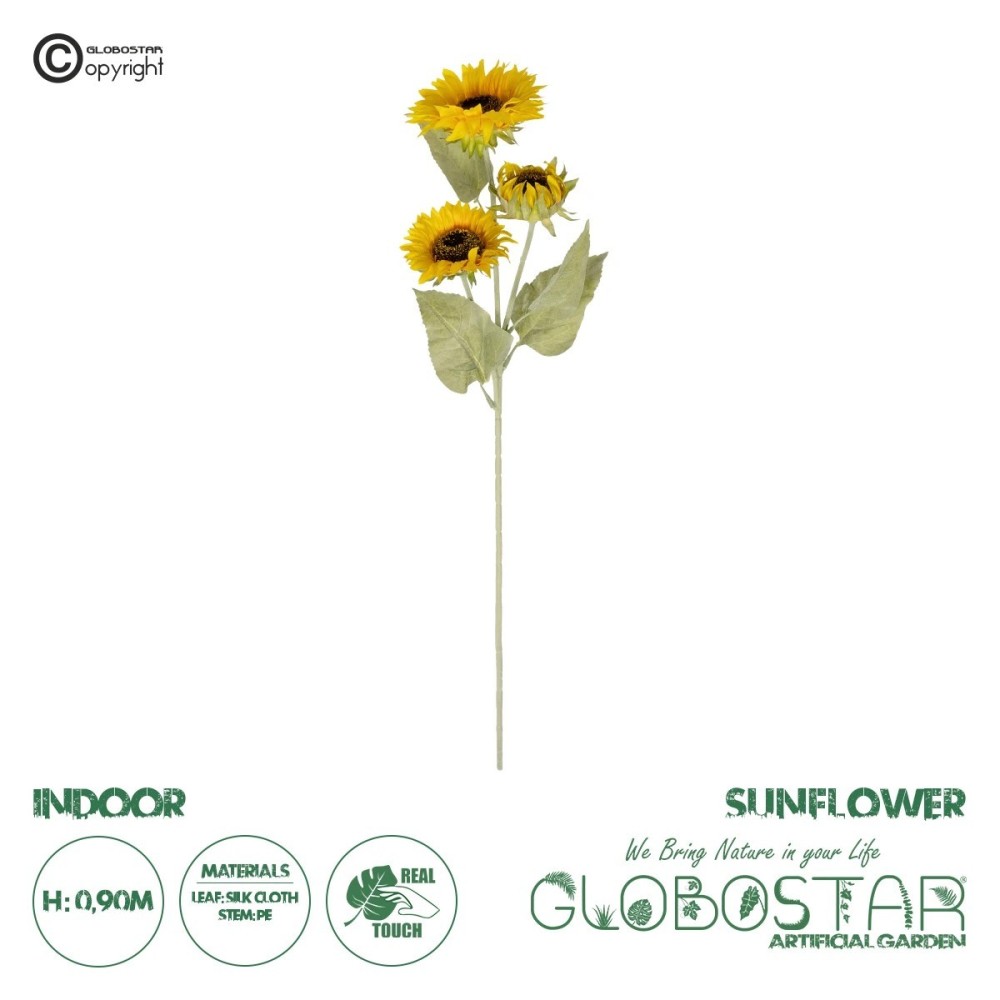 GloboStar® Artificial Garden YELLOW SUNFLOWER BRANCH 21380 Τεχνητό Διακοσμητικό Κλαδί Ηλιοτρόπιο Κίτρινο Y90cm