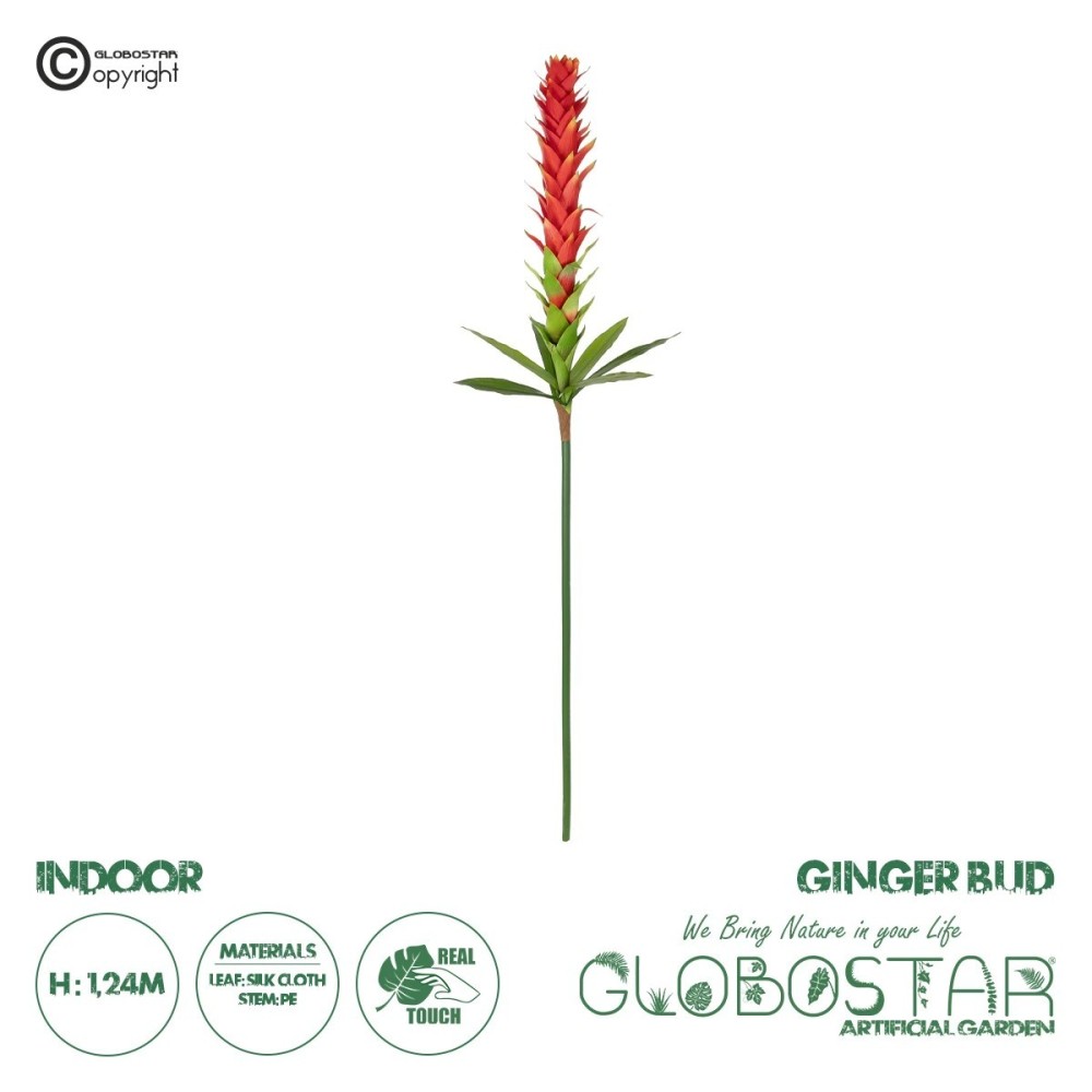 GloboStar® Artificial Garden RED GINGER BUD BRANCH 21393 Τεχνητό Διακοσμητικό Κόκκινο Κλαδί Ginger Y124cm