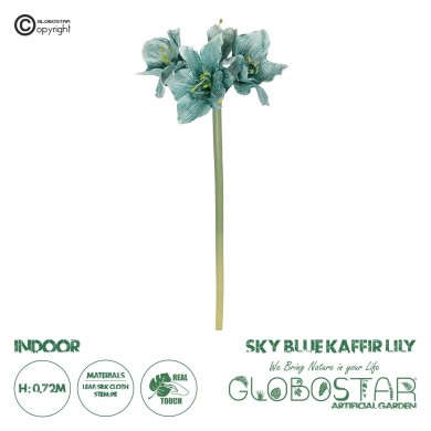 GloboStar® Artificial Garden SKY BLUE KAFFIR LILY BRANCH 21389 Τεχνητό Διακοσμητικό Κλαδί Μπλέ Κρίνο Y72cm