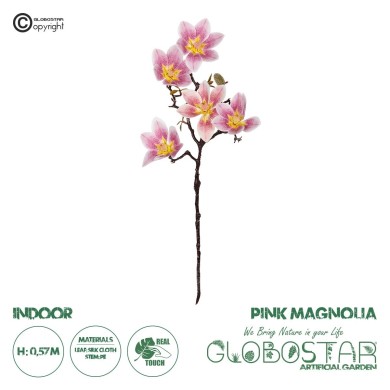 GloboStar® Artificial Garden PING MAGNOLIA BRANCH 21424 Τεχνητό Διακοσμητικό Κλαδί Ροζ Μανόλια Y57cm
