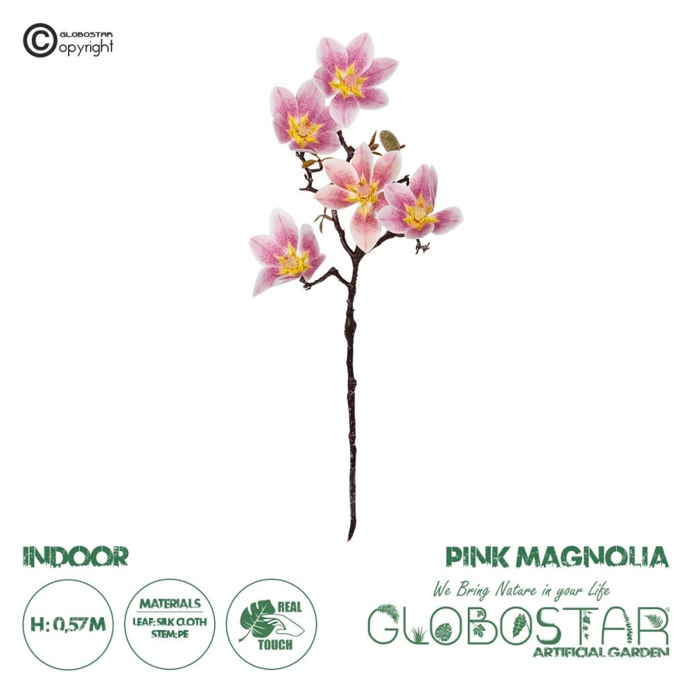 GloboStar® Artificial Garden PING MAGNOLIA BRANCH 21424 Τεχνητό Διακοσμητικό Κλαδί Ροζ Μανόλια Y57cm