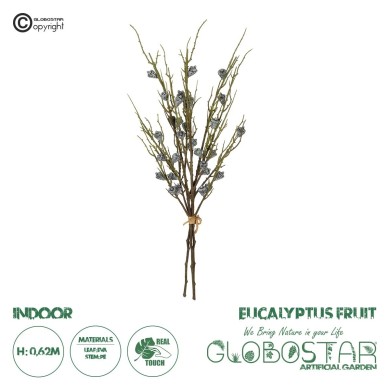 GloboStar® Artificial Garden GREEN EUCALYPTUS FRUIT BOUQET 21431 Tεχνητό Διακοσμητικό Μπουκέτο Ευκάληπτος Πράσινο Y62cm