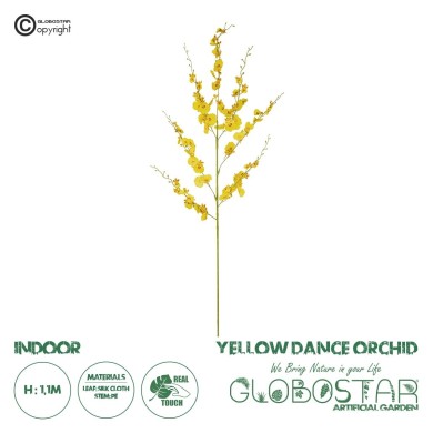 GloboStar® Artificial Garden YELLOW DANCE ORCHID BRANCH 21414 Τεχνητό Διακοσμητικό Κλαδί Κίτρινη Ορχιδέα Y110cm