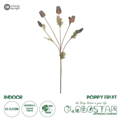 GloboStar® Artificial Garden POPPY FRUIT BRANCH 21432 Τεχνητό Διακοσμητικό Κλαδί Παπαρούνα Y62cm