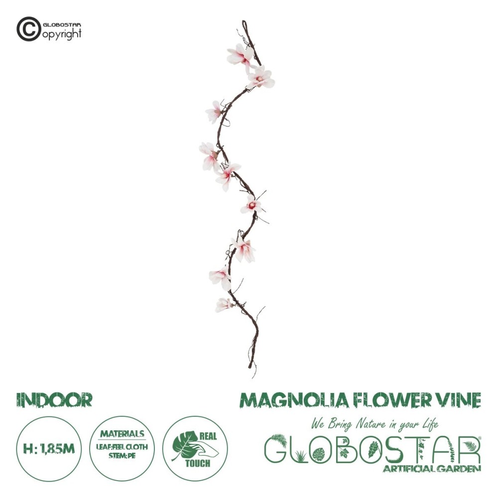 GloboStar® Artificial Garden MAGNOLIA FLOWER VINE 21470 Τεχνητό Διακοσμητικό Κλαδί Μανόλιας Y185cm