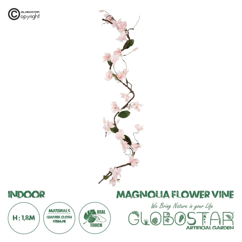 GloboStar® Artificial Garden MAGNOLIA FLOWER VINE 21469 Τεχνητό Διακοσμητικό Κλαδί Μανόλιας Y180cm