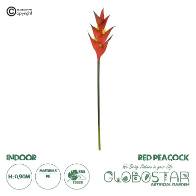 GloboStar® Artificial Garden RED PEACOCK BRANCH 21398 Τεχνητό Διακοσμητικό Κλαδί Κόκκινο πουλί του παραδείσου Y90cm