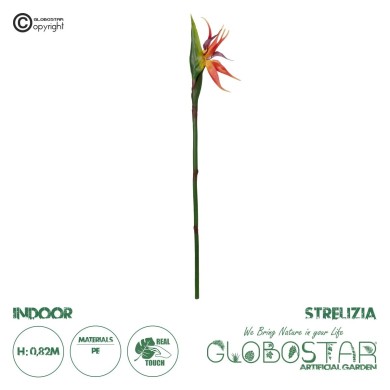 GloboStar® Artificial Garden ORANGE STELIZIA BRANCH 21399 Τεχνητό Διακοσμητικό Κλαδί  Πορτοκαλί Στρελίτζια Y82cm
