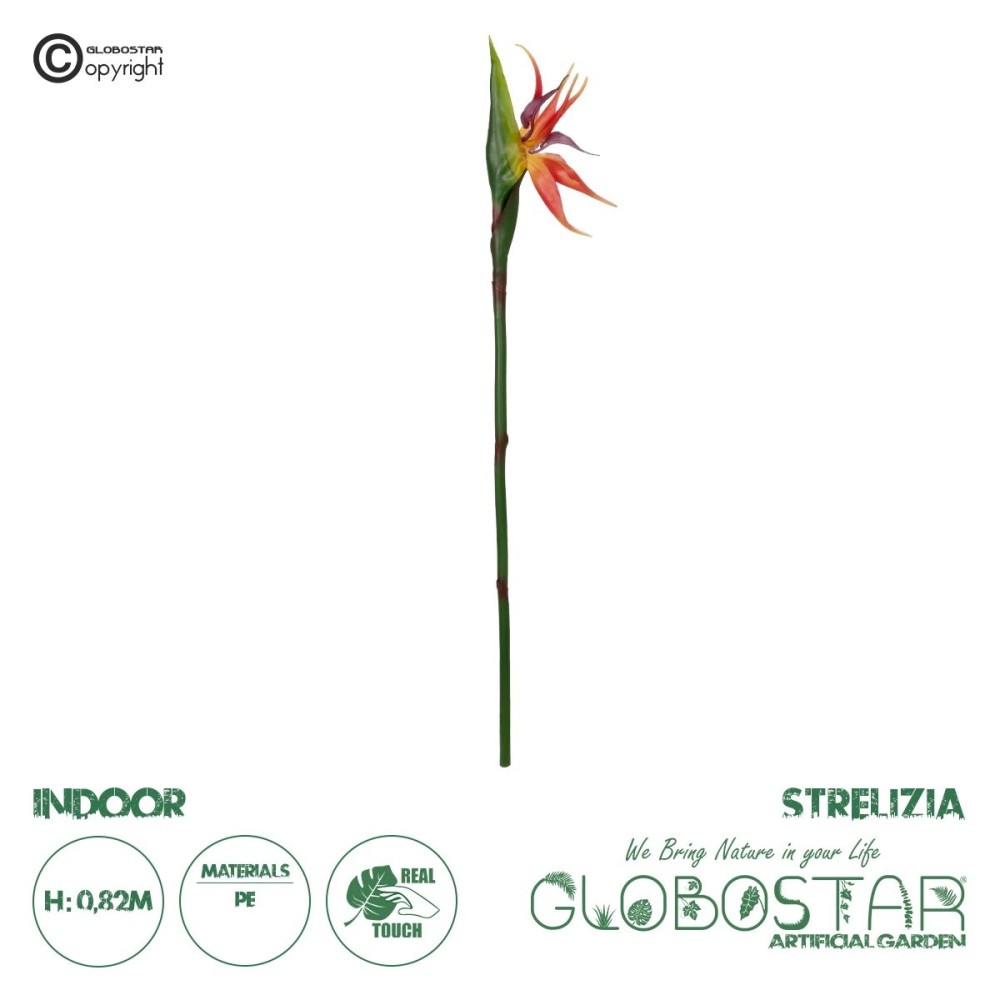 GloboStar® Artificial Garden ORANGE STELIZIA BRANCH 21399 Τεχνητό Διακοσμητικό Κλαδί  Πορτοκαλί Στρελίτζια Y82cm