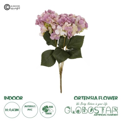 GloboStar® Artificial Garden PURPLE ORTENSIA GRASS BRANCH 21487 Τεχνητό Διακοσμητικό Κλαδί Μωβ Ορτανσίας Y43cm
