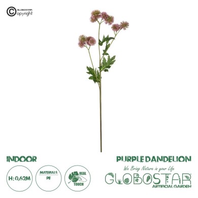 GloboStar® Artificial Garden PURPLE DANDELION BOUQET 21364 Τεχνητό Διακοσμητικό Ταραξάκο Μπουκέτο Y62cm