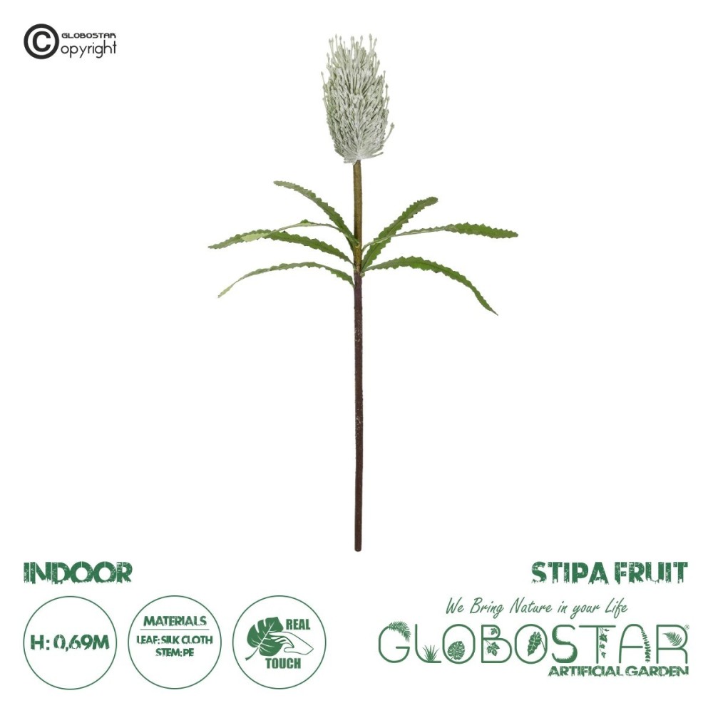 GloboStar® Artificial Garden WHITE STIPA FRUIT BRANCH 21374 Τεχνητό Διακοσμητικό Κλαδί Στίπα Y69cm