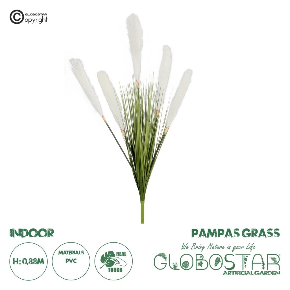 GloboStar® Artificial Garden WHITE PAMPAS GRASS BRANCH 21485 Τεχνητό Διακοσμητικό Κλαδί Λευκό Πάμπας Y88cm