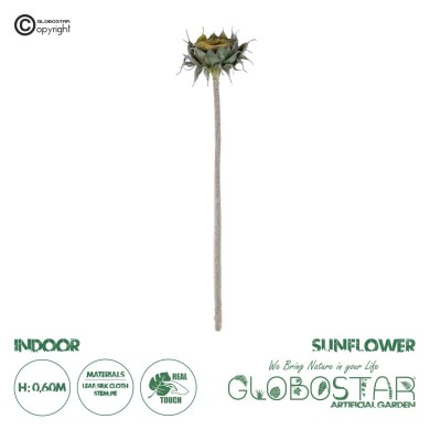 GloboStar® Artificial Garden GREEN SUNFLOWER BRANCH 21378 Τεχνητό Διακοσμητικό Κλαδί Ηλιοτρόπιο Πράσινο Y60cm