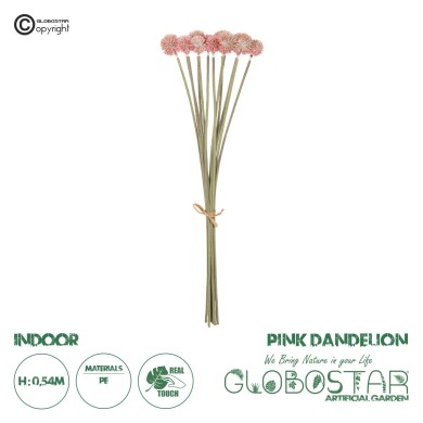GloboStar® Artificial Garden PINK DANDELION BOUQET 21359 Τεχνητό Διακοσμητικό Ταραξάκο Μπουκέτο Y54cm