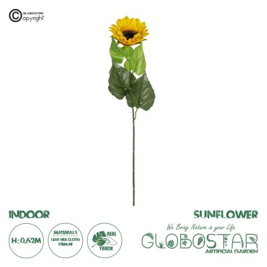 GloboStar® Artificial Garden YELLOW SUNFLOWER BRANCH 21381 Τεχνητό Διακοσμητικό Κλαδί Ηλιοτρόπιο Κίτρινο Y62cm