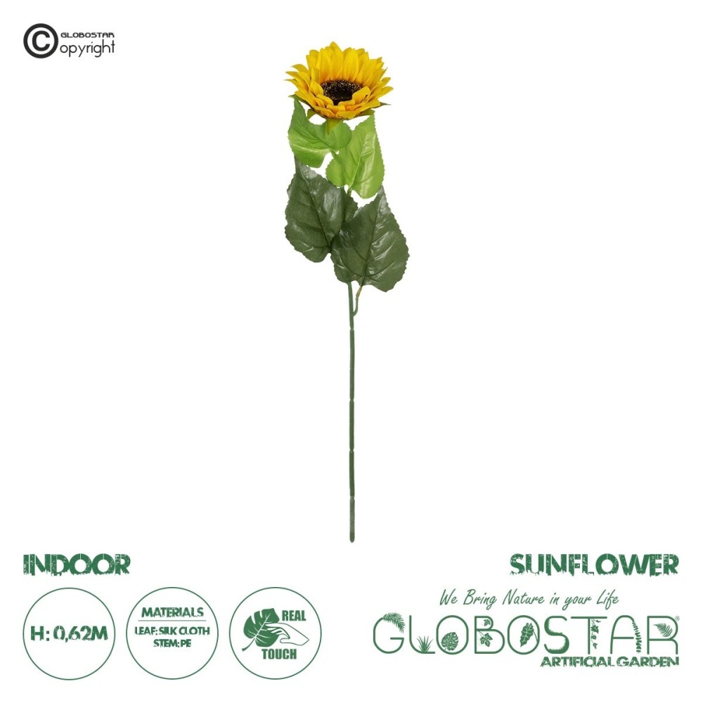 GloboStar® Artificial Garden YELLOW SUNFLOWER BRANCH 21381 Τεχνητό Διακοσμητικό Κλαδί Ηλιοτρόπιο Κίτρινο Y62cm