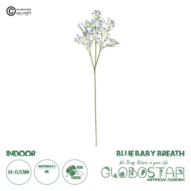 GloboStar® Artificial Garden BLUE BRANCH BABY BREATH 21296 Τεχνητό Διακοσμητικό Κλαδί Μπλέ Γυψοφίλης Y53cm