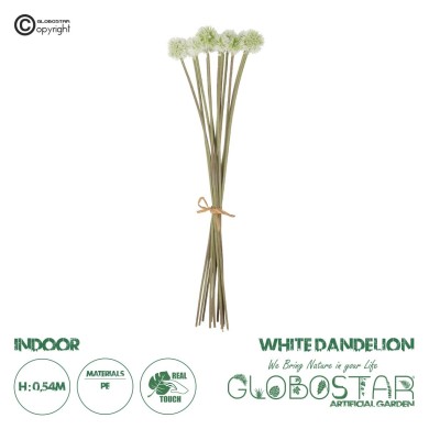 GloboStar® Artificial Garden WHITE DANDELION BOUQET 21358 Τεχνητό Διακοσμητικό Ταραξάκο Μπουκέτο Y54cm