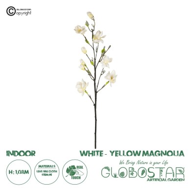 GloboStar® Artificial Garden WHITE YELLOW MAGNOLIA BRANCH 21419 Τεχνητό Διακοσμητικό Κλαδί Λευκή Κίτρινη Μανόλια Y108cm