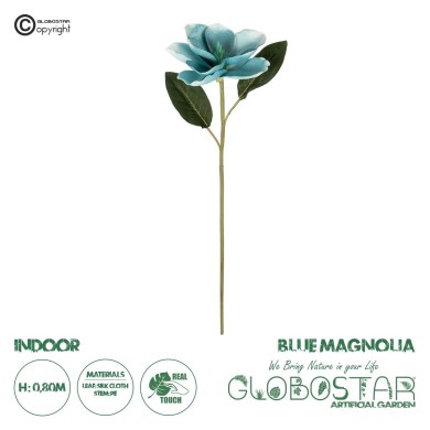 GloboStar® Artificial Garden BLUE MAGNOLIA BRANCH 21425 Τεχνητό Διακοσμητικό Κλαδί Μπλε Μανόλια Y80cm