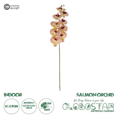 GloboStar® Artificial Garden PING SALMON ORCHID BRANCH 21405 Τεχνητό Διακοσμητικό Κλαδί  Ροζ Ορχιδέα Y95cm
