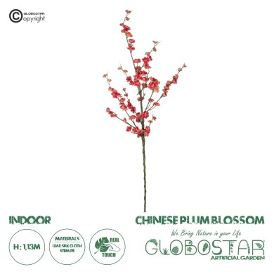 GloboStar® Artificial Garden CHINESE RED PLUM BLOSSOM BRANCH 21459 Τεχνητό Διακοσμητικό Κλαδί Κόκκινης Κερασίας Y113cm