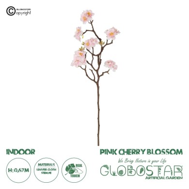 GloboStar® Artificial Garden PINK CHERRY BLOSSOM BRANCH 21454 Τεχνητό Διακοσμητικό Κλαδί Ροζ Κερασίας Y67cm