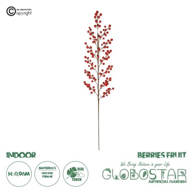 GloboStar® Artificial Garden RED BERRIES FRUIT BRANCH 21440 Τεχνητό Διακοσμητικό Κλαδί Κόκκινο Γκί Y96cm
