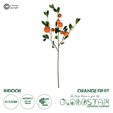 GloboStar® Artificial Garden ORANGE FRUIT BRANCH 21435 Τεχνητό Διακοσμητικό Κλαδί Πορτακαλιά Y83cm