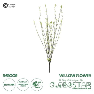GloboStar® Artificial Garden GREEN WILLOW FLOWER BRANCH 21458 Τεχνητό Διακοσμητικό Κλαδί Λευκή Ιτιά Y86cm
