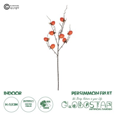 GloboStar® Artificial Garden ORANGE PERSIMMON FRUIT BRANCH 21438 Τεχνητό Διακοσμητικό Πορτοκαλί Κλαδί Λωτός Y83cm