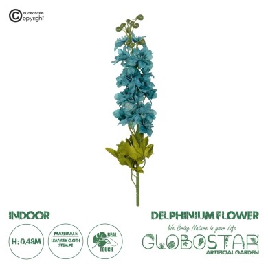 GloboStar® Artificial Garden BLUE DELPHINIUM FLOWER BRANCH 21394 Τεχνητό Διακοσμητικό Κλαδί Δελφίνιο Y48cm