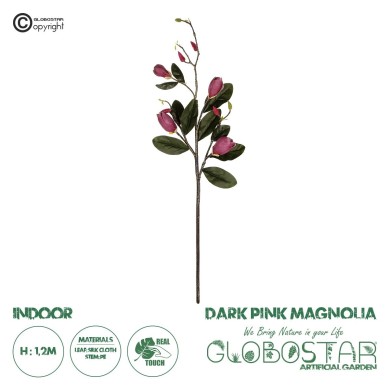 GloboStar® Artificial Garden DARK PING MAGNOLIA BRANCH 21421 Τεχνητό Διακοσμητικό Κλαδί Ροζ Μανόλια Y120cm