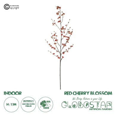 GloboStar® Artificial Garden RED CHERRY BLOSSOM BRANCH 21455 Τεχνητό Διακοσμητικό Κλαδί Κόκκινης Κερασίας Y110cm