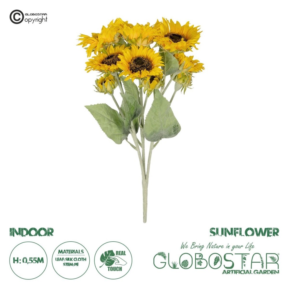 GloboStar® Artificial Garden YELLOW SUNFLOWER BRANCH 21382 Τεχνητό Διακοσμητικό Κλαδί Ηλιοτρόπιο Κίτρινο Y55cm