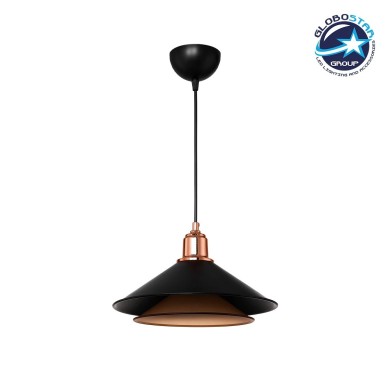 GLOBOSTAR® FERRO 203-0269 Μοντέρνο Κρεμαστό Φωτιστικό Οροφής με Ντουί 1 x E27 AC 220-240V IP20 - Μαύρο & Χάλκινο - Μ30 x Π30 x Υ19cm