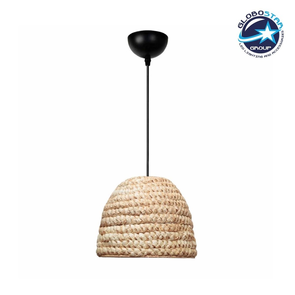 GLOBOSTAR® MEKA 204-0163 Boho Κρεμαστό Φωτιστικό Οροφής με Ντουί 1 x E27 AC 220-240V IP20 - Μπεζ - Μ30 x Π30 x Υ25cm