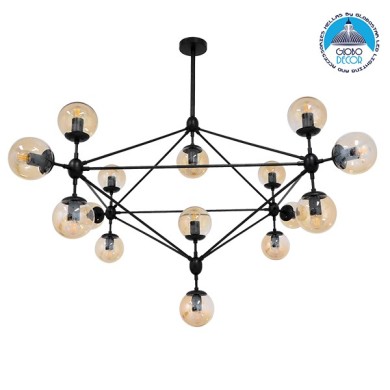 GLOBOSTAR® SENTINEL 01637 Μοντέρνο Φωτιστικό Οροφής με Ντουί 15 x E27 AC 220-240V IP20 - Μαύρο & Μελί - Μ150 x Π150 x Υ115cm